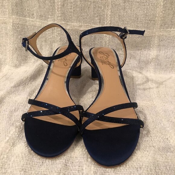 Jewel Badgley Mischka Glitter Ankle Strap Sandals Heels Navy Blue Size 6 - Picture 6 of 8